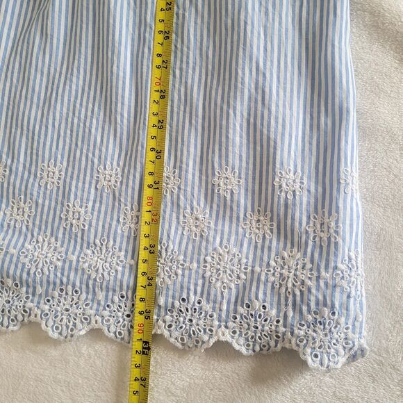 Loft Sz LP Blue Striped Eyelet Button Ruffle Swing‎ Dress Country Cottage Coasta - Picture 7 of 8